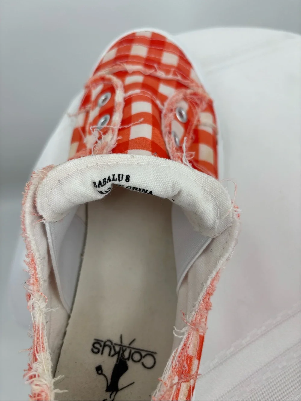 Corkys Babalu Orange & White Check Fray Sneakers Women’s Size 8
